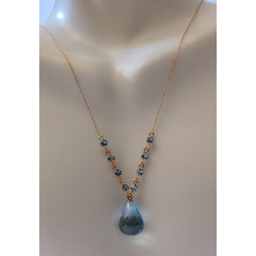 Galaxy Gold Fine Jewelry Sets Necklace / Rose Blue Topaz Briolette with Topaz Accents in 14K Rose Gold  11.3ctw